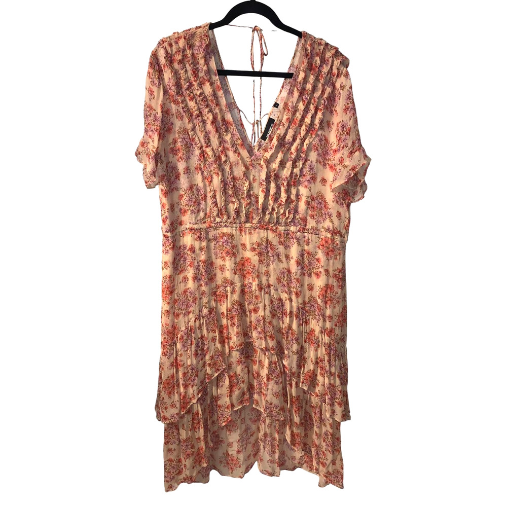 The Kooples Women's Floaty Cottagecore Dress Size 3 L 8 US Orange Floral Hi Low
